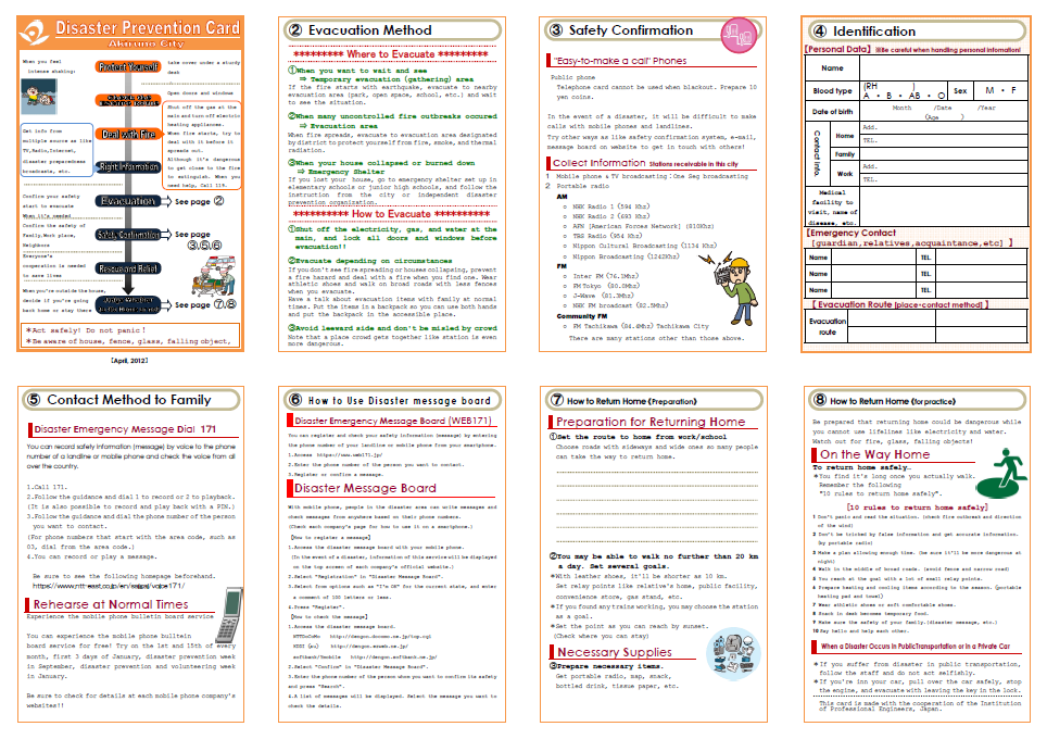 防災カード Disaster Prevention Card （英語版 for English）