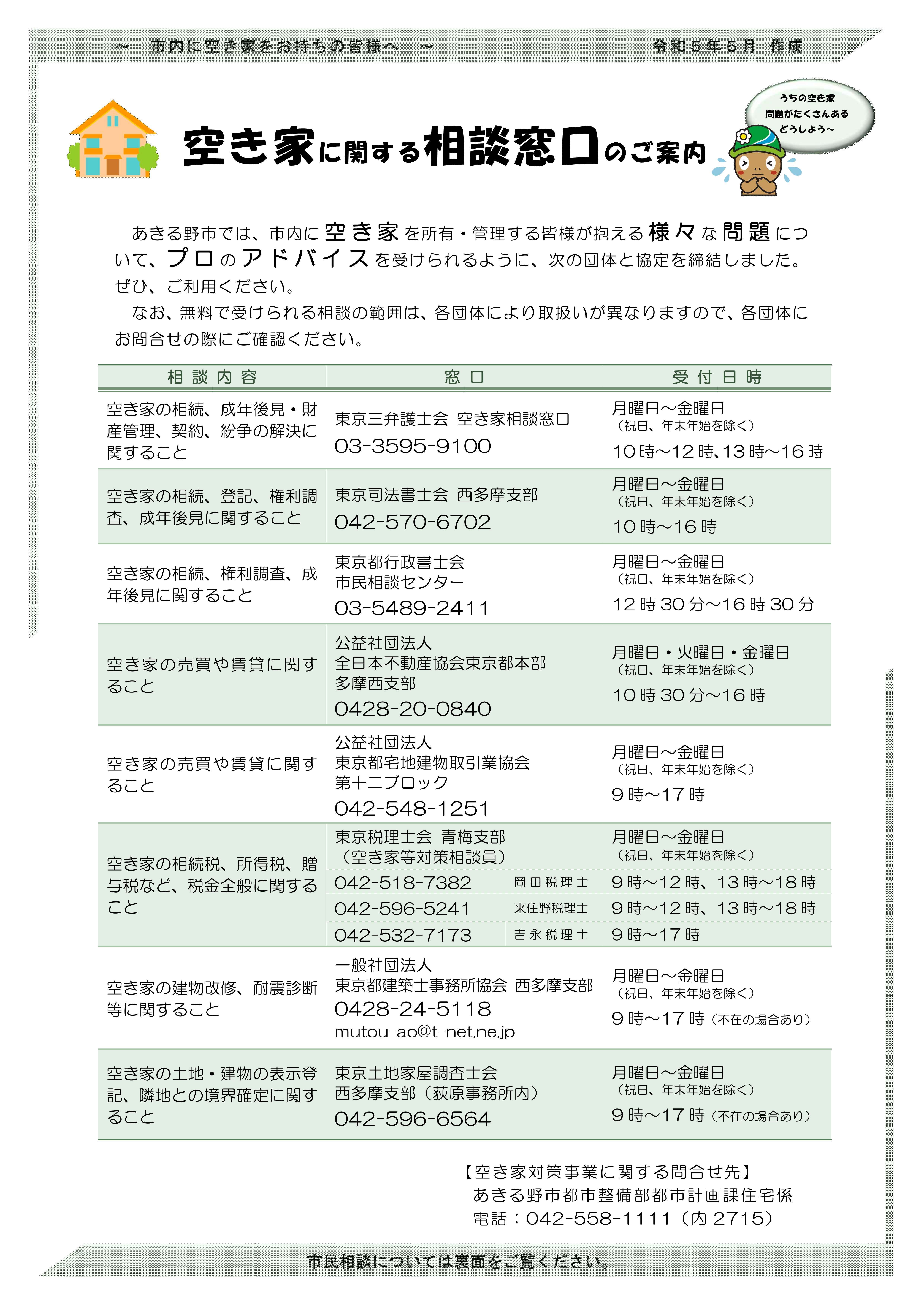 空き家に関する相談窓口のご案内